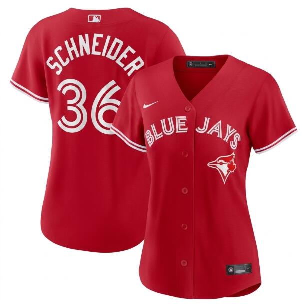 Women Davis Schneider Toronto Blue Jays #27 Nike Canada Day Replica Jersey - Red