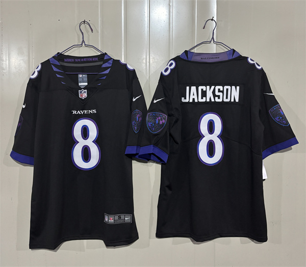 Men's Baltimore Ravens #8 Lamar Jackson Black 2026 Alternate Vapor Limited Football Stitched Jersey