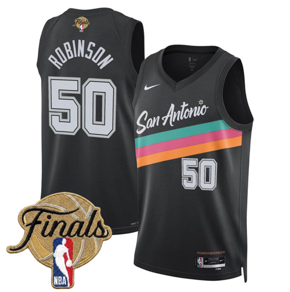 Men's San Antonio Spurs #50 David Robinson Black 2026 Finals Patch City Edition Stitched Basketball Jersey