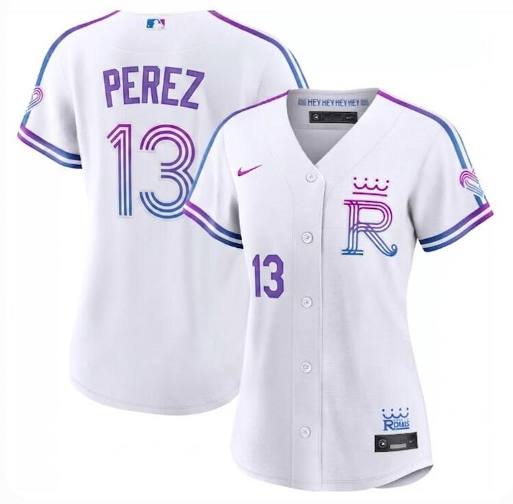 Women Kansas City Royals #13 Salvador Perez White 2026 City Connect Stadium Stitched Baseball Jersey