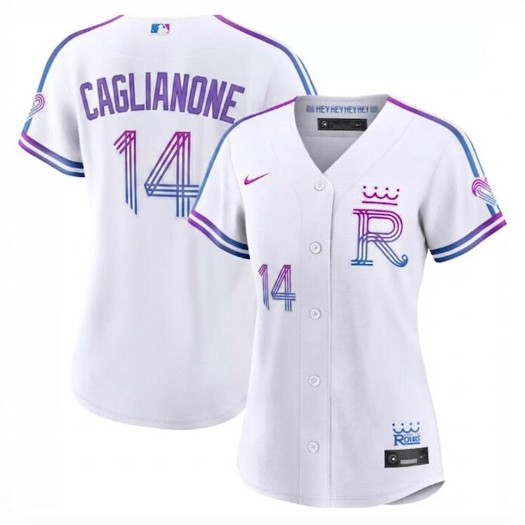 Women Kansas City Royals #14 Jac Caglianone White 2026 City Connect Stadium Stitched Baseball Jersey