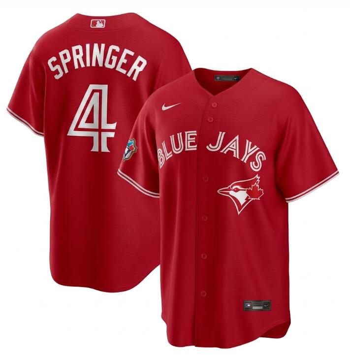 Men's Toronto Blue Jays #5 George Springer 50th Season Patch Stadium Nike Red Alternate Jersey