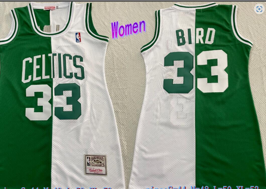 Women Celtics 33 Larry Bird Split Green and White New Year Swingman Throwback Jersey