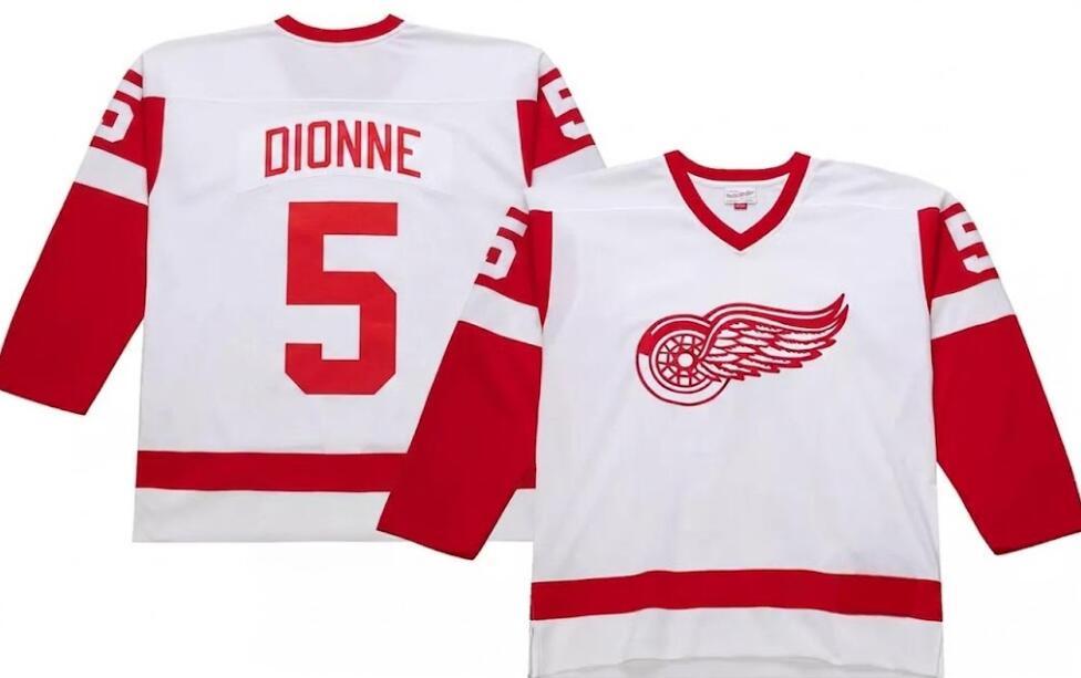 Men's Detroit Red Wings #5 Marcel Dionne Away White Throwback Stitched CCM Jersey