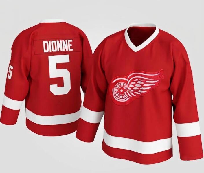 Men's Detroit Red Wings #5 Marcel Dionne Home Red Throwback Stitched CCM Jersey