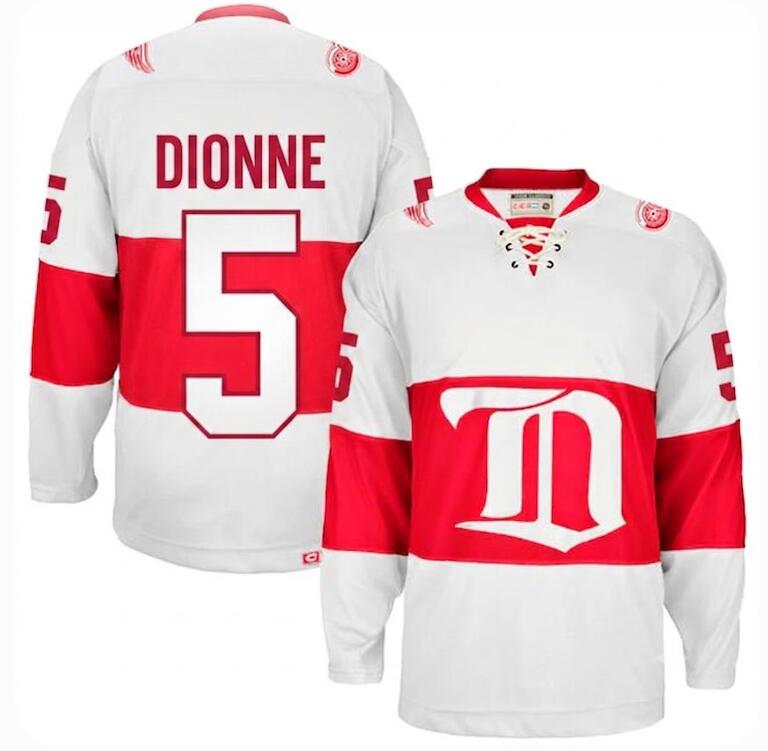 Men's Detroit Red Wings #5 Marcel Dionne White Throwback Stitched CCM Jersey