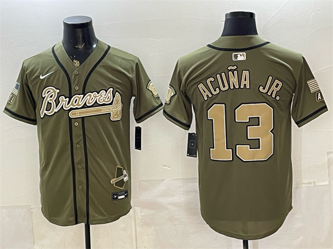 Men's Atlanta Braves #13 Ronald Acuna Jr. Olive 2026 Armed Forces Day Stitched Baseball Jersey