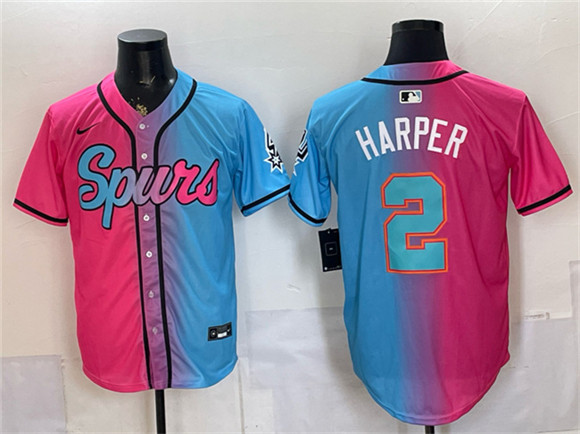 Men's San Antonio Spurs #2 Dylan Harper Pink Blue Limited Stitched Baseball Jersey