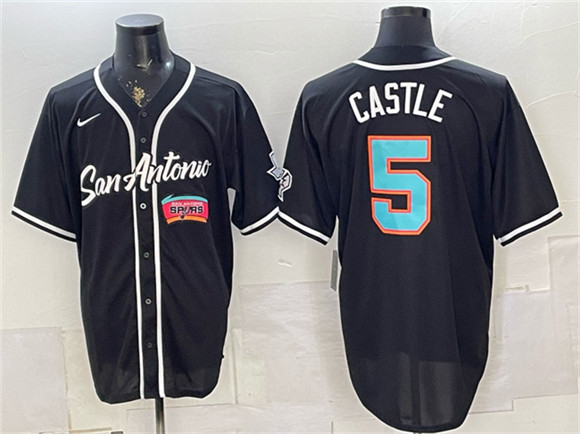Men's San Antonio Spurs #5 Stephon Castle Black Stitched Baseball Jersey