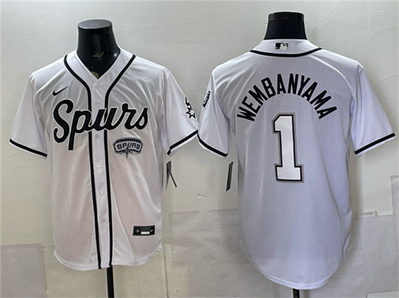 Men's San Antonio Spurs #1 Victor Wembanyama White Stitched Baseball Jersey