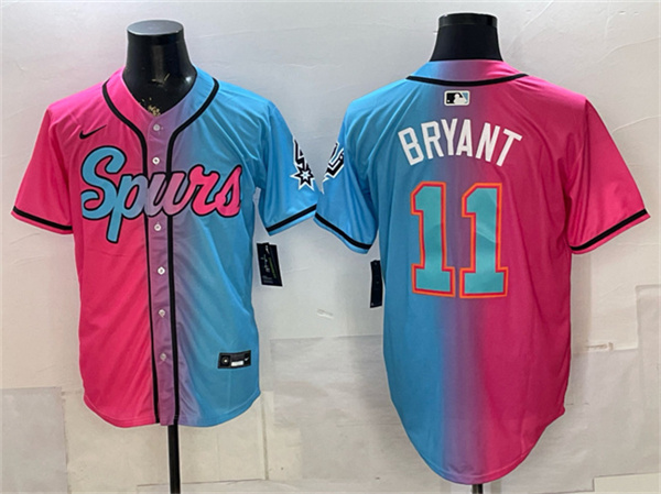 Men's San Antonio Spurs #11 Carter Bryant Pink Blue Limited Stitched Baseball Jersey