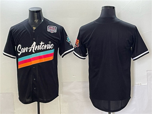 Men's San Antonio Spurs Blank Black USA 250' Patch City Edition Stitched Baseball Jersey