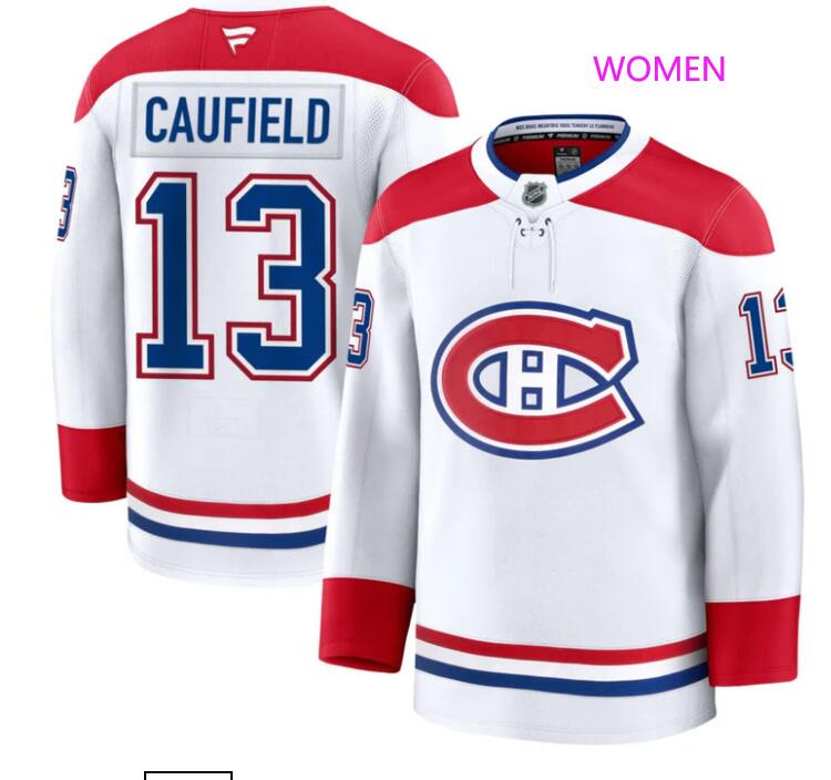 Women Montreal Canadiens #13 Cole Caufield White Away Fanatics Breakaway Player Jersey