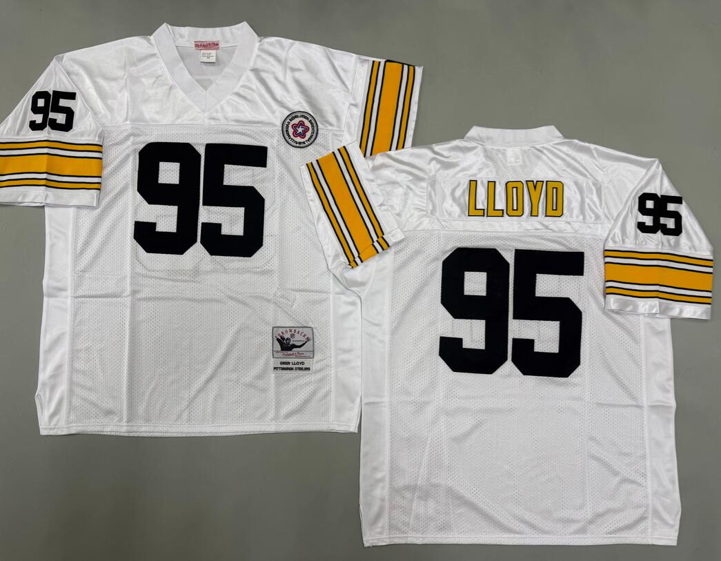 Men's Pittsburgh Steelers #95 Greg Lloyd White Retired Player Throwback Jersey