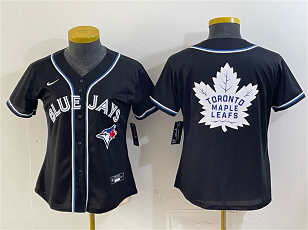 Women's Toronto Blue Jays & Leafs With White Leafs Logo 2026 Fashion Replica Black Out Stitched Baseball Jersey(Run Small)