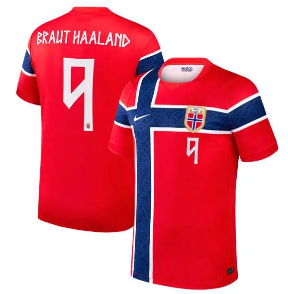 Men's Norway National Team #9 Erling Haaland Home Red 2026 FIFA World Cup Soccer AAA Jersey