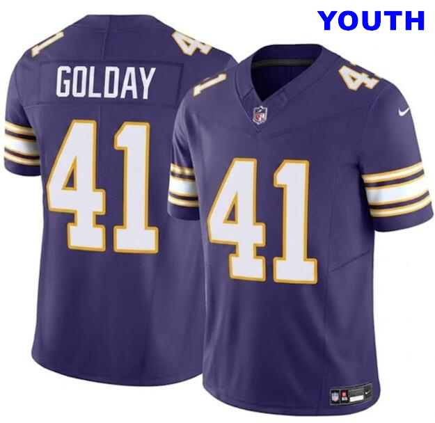 Youth Minnesota Vikings #41 Jake Golday Purple 2025 F.U.S.E. Throwback Vapor Untouchable Limited Football Stitched Jer