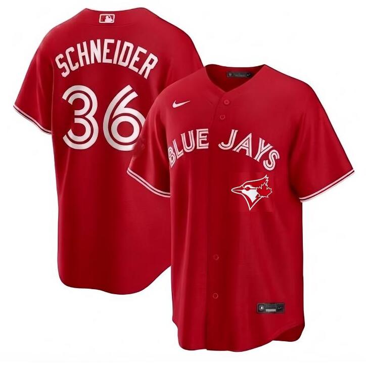 Men's Davis Schneider Toronto Blue Jays #27 Nike Canada Day Replica Jersey - Red