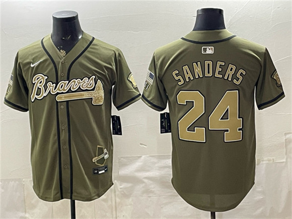 Men's Atlanta Braves #24 Deion Sanders Olive 2026 Armed Forces Day Stitched Baseball Jersey