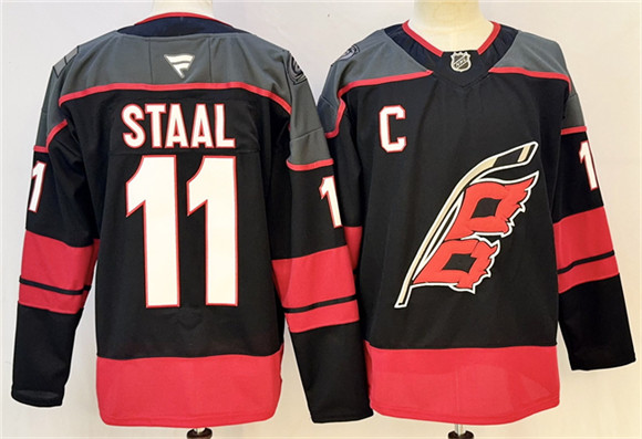Men's Carolina Hurricanes #11 Jordan Staal Black 2024-25 With C Patch Stitched Hockey Jersey
