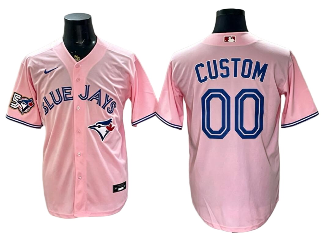 Custom Toronto Blue Jays Pink 50 Seasons Patch Stitched Baseball Jersey