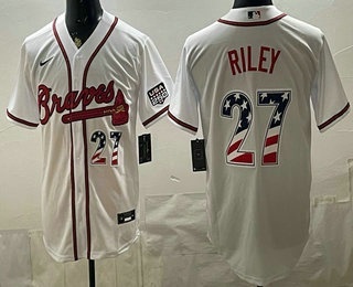 Men's Atlanta Braves #27 Austin Riley White USA 250 Fourth of July Home Stadium Stitched Jersey
