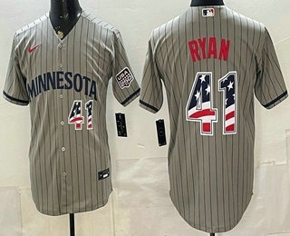 Men's Minnesota Twins #41 Joe Ryan Grey 2026 USA 250 Fourth of July Stitched Jersey