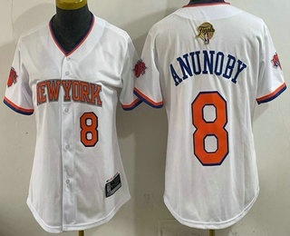 Women's New Yok Knicks #8 OG Anunoby White 2026 Finals Patch Stitched Baseball Jersey