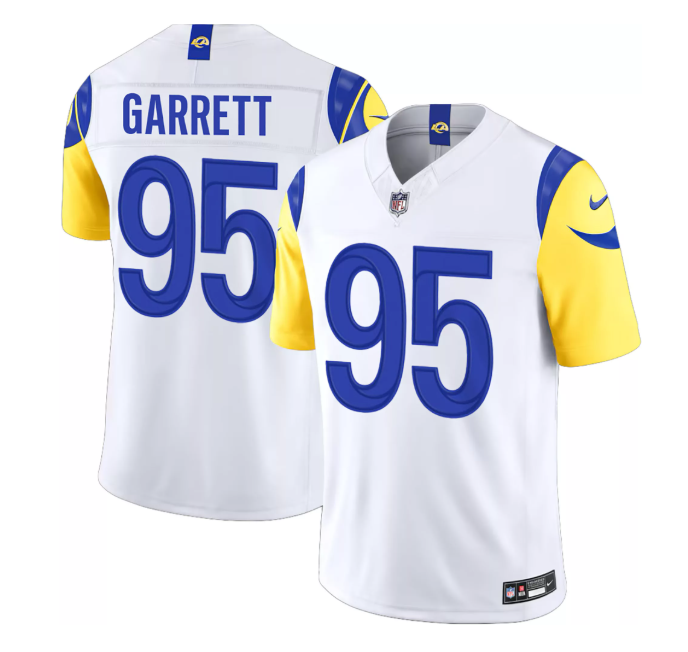Men's Los Angeles Rams Myles Garrett #95 White Game Stitched Nike Jersey