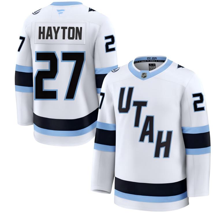 Men's Utah Mammoth #27 Barrett Hayton Fanatics Home White Away Premium Jersey