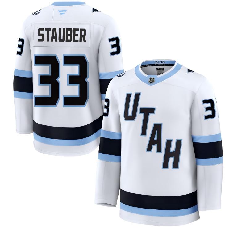 Men's Utah Mammoth #33 Jaxson Stauber Fanatics Home White Away Premium Jersey