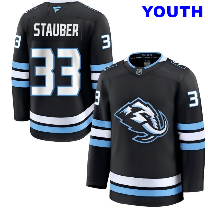 Youth Utah Mammoth #33 Jaxson Stauber Fanatics Home Navy Blue Premium Jersey
