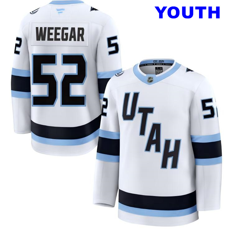 Youth Utah Mammoth #52 MacKenzie Weegar Fanatics Home White Away Premium Jersey
