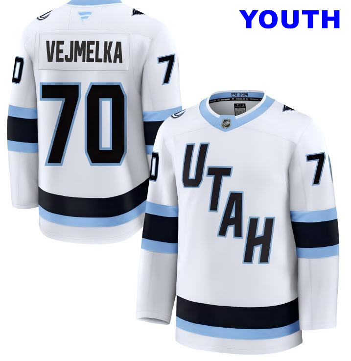 Youth Utah Mammoth #70 Karel Vejmelka Fanatics Home White Away Premium Jersey
