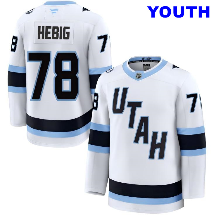 Youth Utah Mammoth #78 Cam Hebig Fanatics Home White Away Premium Jersey
