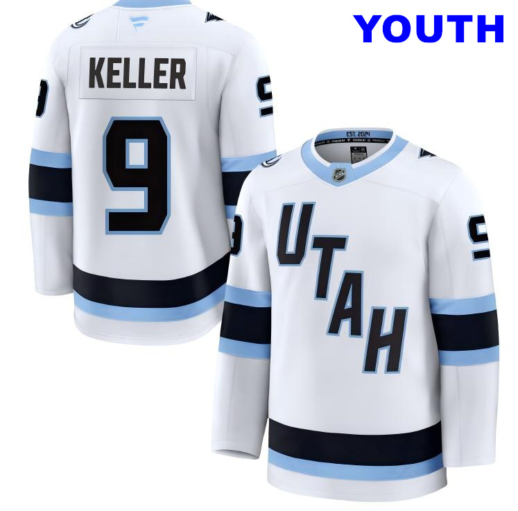 Youth Utah Mammoth #9 Clayton Keller Fanatics Home White Away Premium Jersey