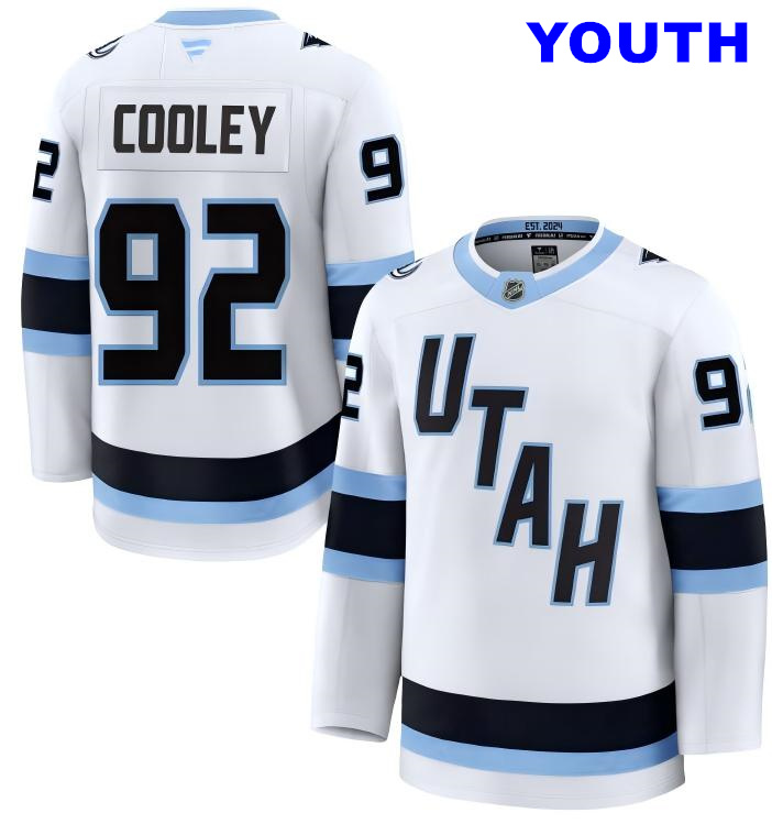 Youth Utah Mammoth #92 Logan Cooley Fanatics Home White Away Premium Jersey
