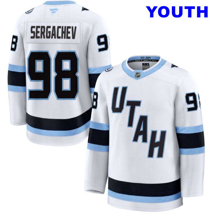 Youth Utah Mammoth #98 Mikhail Sergachev Fanatics Home White Away Premium Jersey