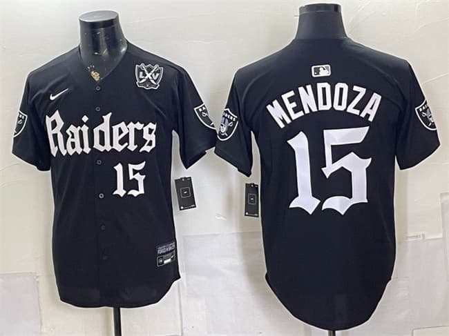 Men's Las Vegas Raiders #15 Fernando Mendoza Black 'Gothic Sin City Shadows Edition' With 65th Anniversary Patch Vapor Limited Stitched Baseball Jersey