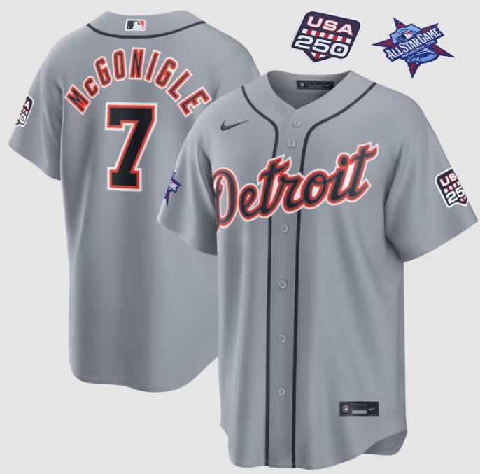 Men's Detroit Tigers #7 Kevin McGonigle 2026 All-Star Game 250th USA Nike Gray Replica Jersey