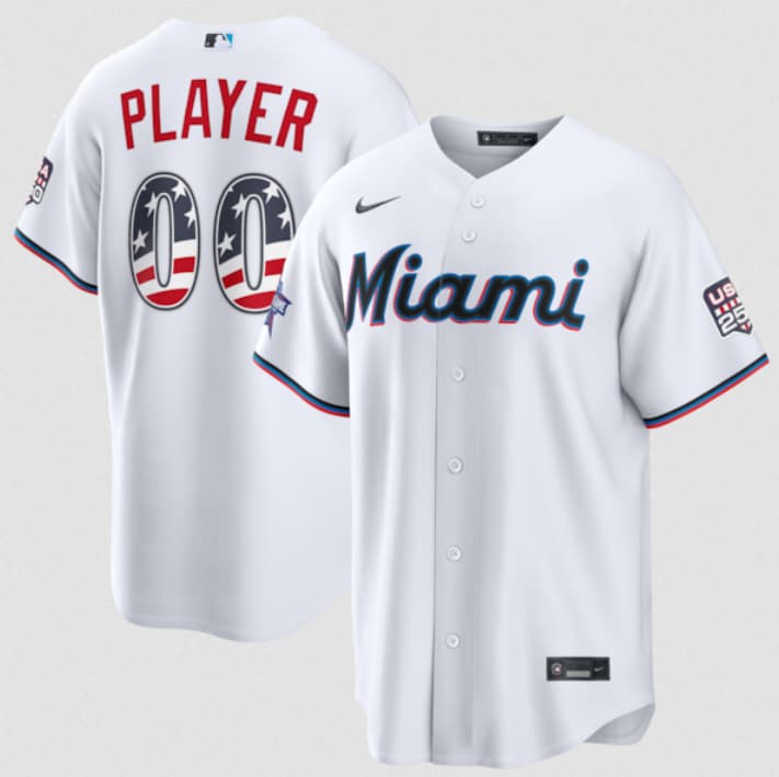 Miami Marlins Active Player Custom White 2026 All-Star Edition Stars & Stripes & USA 250 Fourth of July Home Stadium Stitched Baseball Jersey