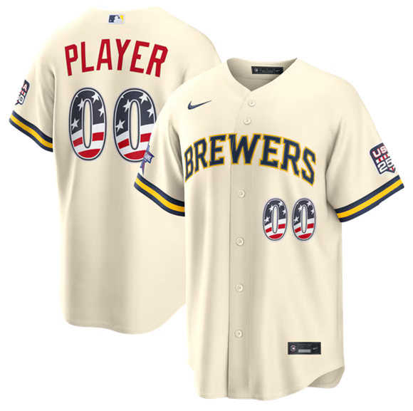 Milwaukee Brewers ACTIVE PLAYER Custom Cream 2026 All-Star Edition Stars & Stripes USA 250 Patch Stitched Jersey
