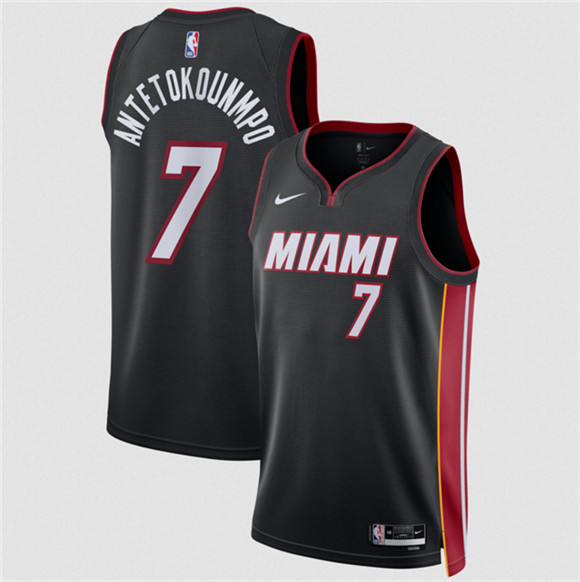 Men's Miami Heat #7 Giannis Antetokounmpo Black 2026 Icon Edition Swingman Stitched Jersey