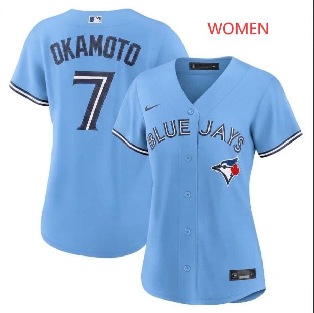 Women Toronto Blue Jays #7 Kazuma Okamoto Alternate Nike Powder Blue Light Replica Stitched Jersey