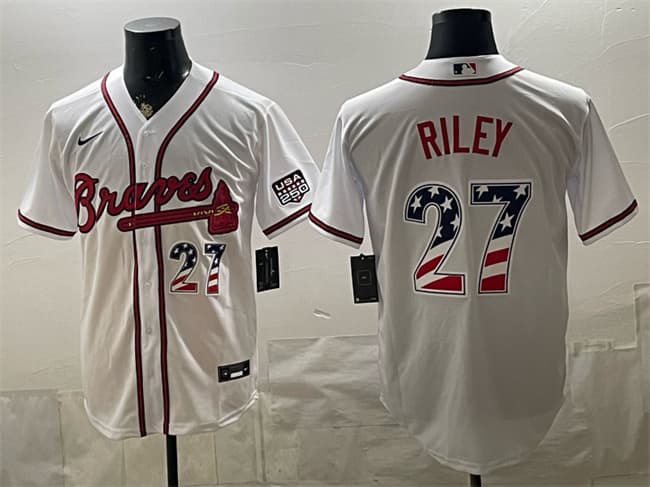 Men's Atlanta Braves #27 Austin Riley White USA 250 Fourth of July Home Stadium Stitched Baseball Jersey