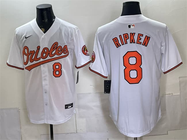 Men's Baltimore Orioles #8 Cal Ripken Jr. White 2025 Home Limited Stitched Baseball Jersey