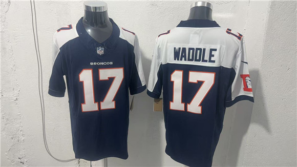 Men's Denver Broncos #17 Jaylen Waddle Navy White 2026 Vapor Limited Football Stitched Jersey
