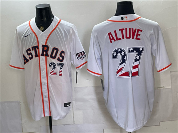 Men's Houston Astros #27 Jose Altuve White USA 250 Fourth of July Home Stitched Baseball Jersey