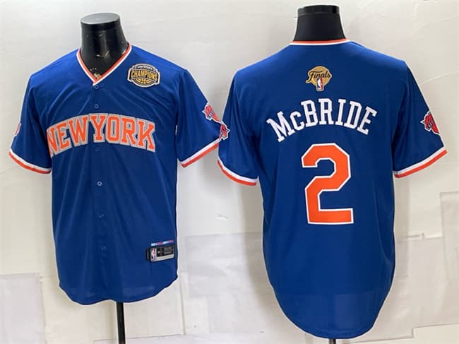 Men's New York Knicks #2 Miles McBride Blue 2026 Finals & Eastern Conference Champions Patch Stitched Baseball Jersey