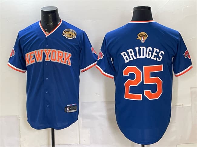 Men's New York Knicks #25 Mikal Bridges Blue 2026 Finals & Eastern Conference Champions Patch Stitched Baseball Jersey